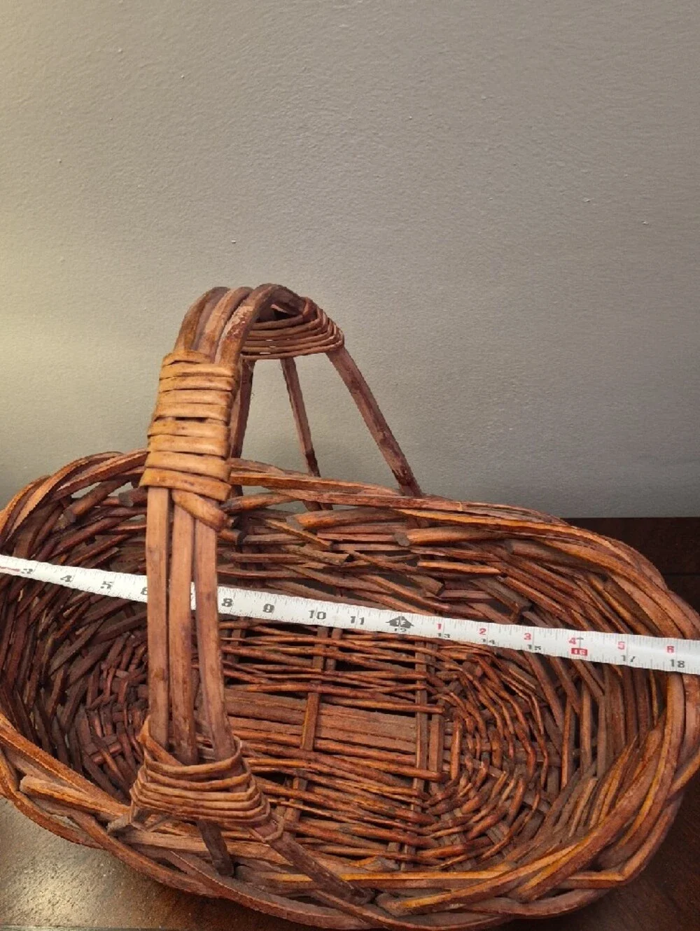 Vintage  Woven Brown Willow Basket with Handle